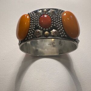 Silver and Orange Beaded Women's Bracelet